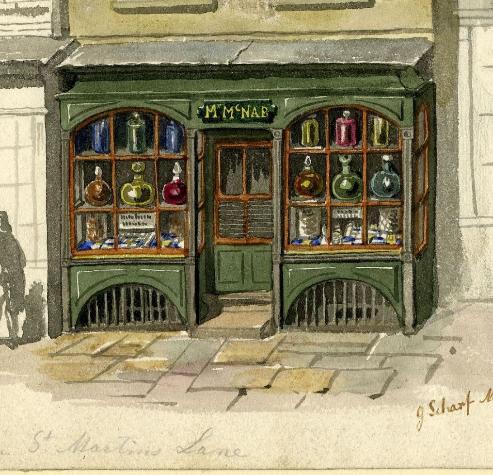 A shopfront in St Martin’s Lane, illustrated in watercolour by Scharf, c1820. A shopfront in St Martin’s Lane, illustrated in watercolour by Scharf, c1820.